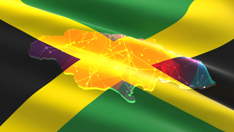 Jamaican flag with country map.
